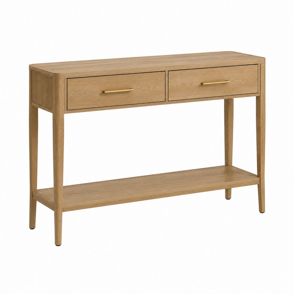 Consolle da ingresso con 2 cassetti e ripiano in rovere naturale 120 x 35 x 80 cm