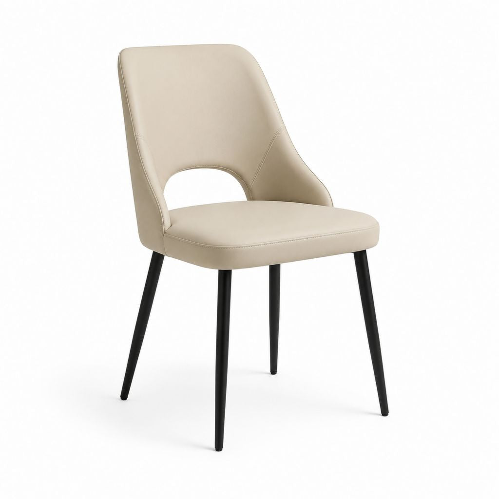 Sedia da pranzo beige in pelle PU con gambe in acciaio nero 52 x 60 x 84 cm