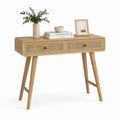 Consolle da ingresso in legno massello naturale con 2 cassetti in rattan 100 x 35 x 80 cm