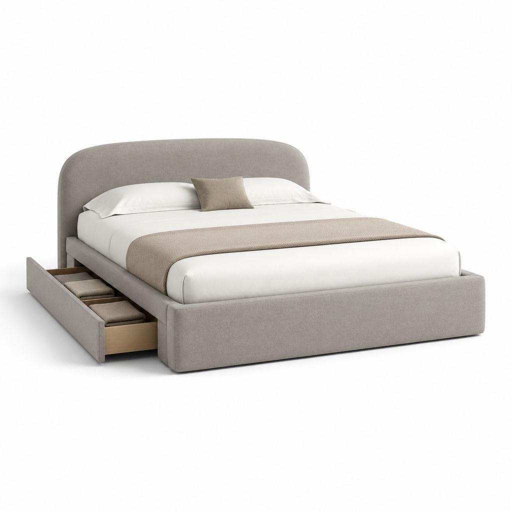 Letto contenitore matrimoniale grigio in poliestere con cassetto laterale 160 x 200 cm