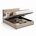 Letto contenitore matrimoniale beige in poliestere con testiera imbottita 160 x 200 cm