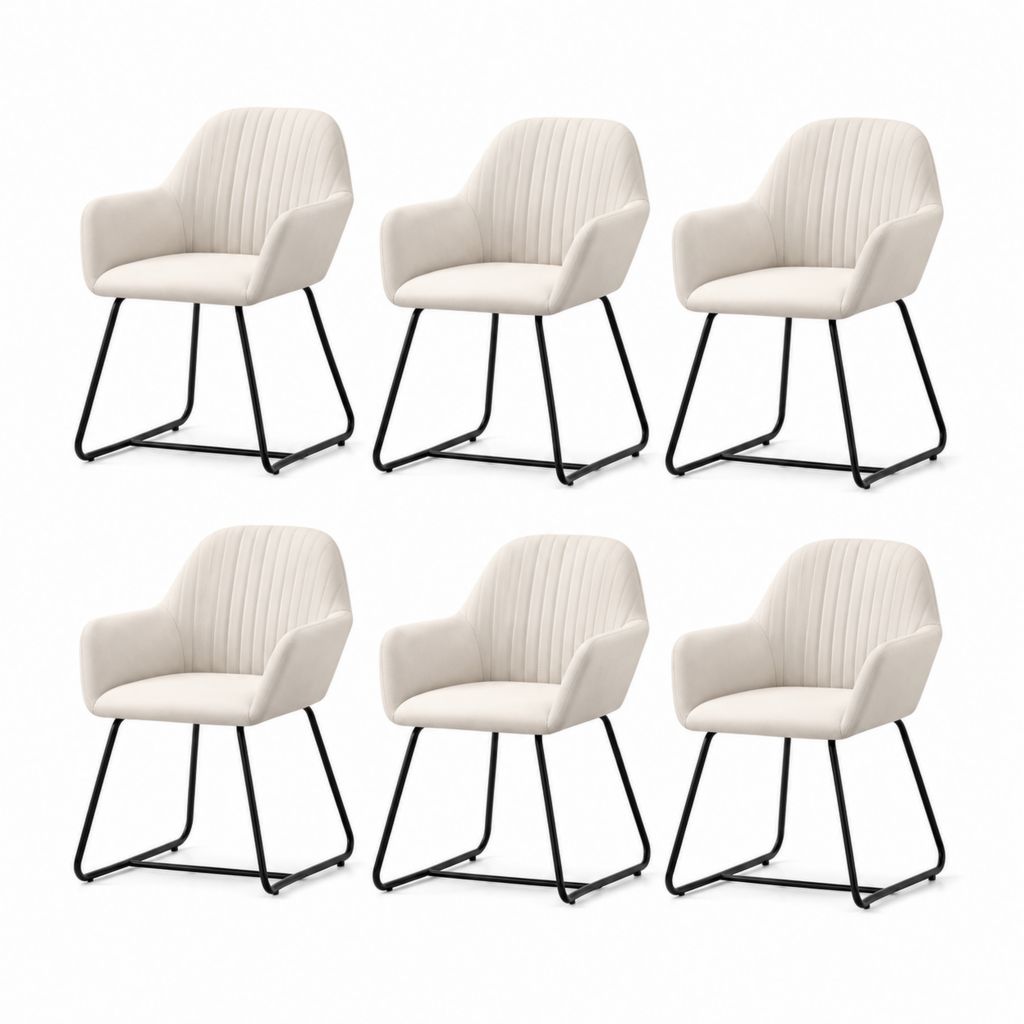 Set di 6 sedie da pranzo beige in poliestere con gambe a slitta in acciaio 56 x 59 x 84 cm
