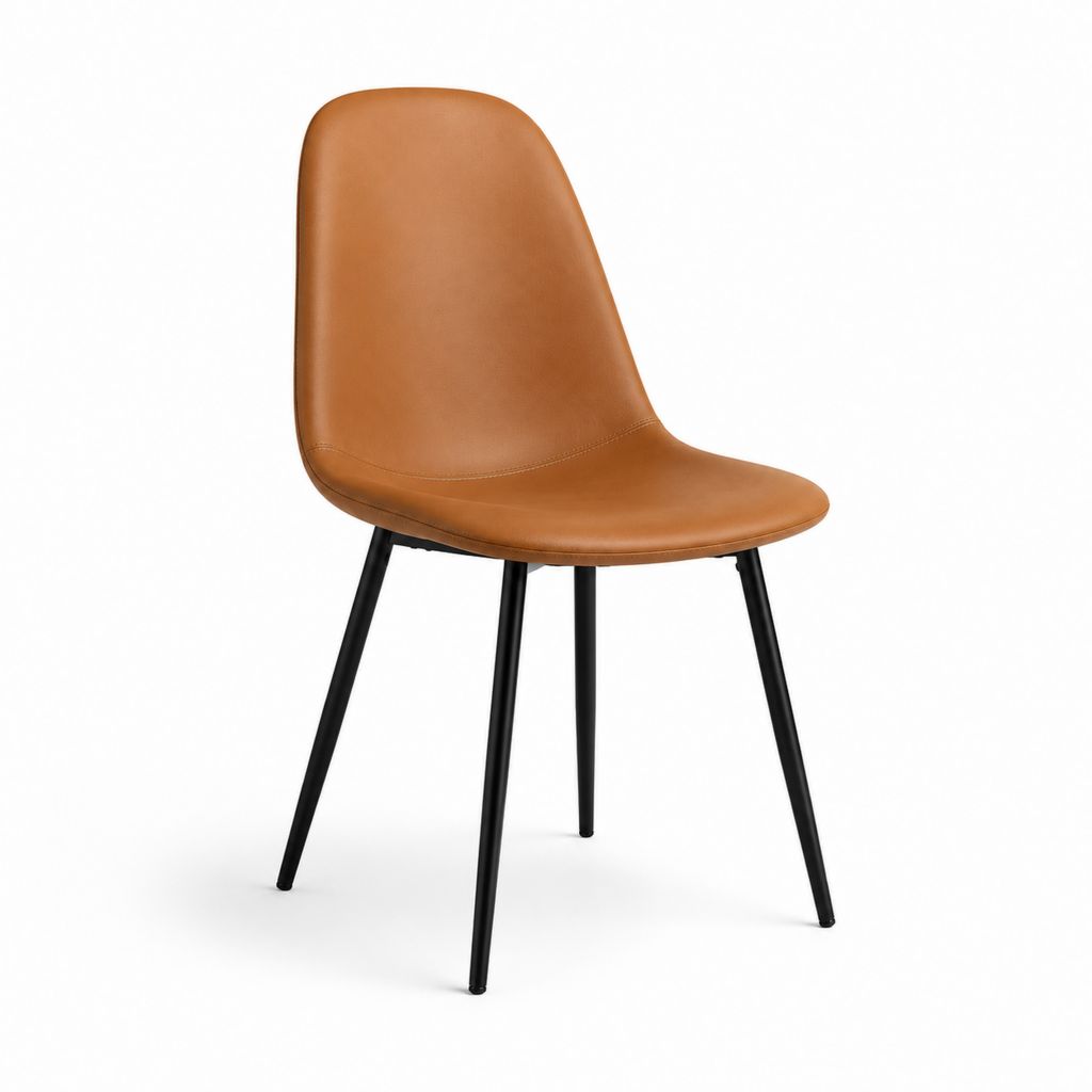 Sedia da pranzo marrone in poliuretano con gambe in acciaio nero 46 x 56 x 85 cm