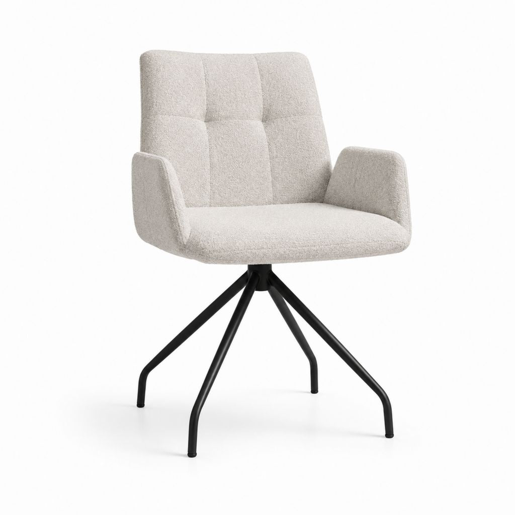 Sedia da pranzo con braccioli beige in poliestere bouclé e acciaio 58 x 61 x 87 cm