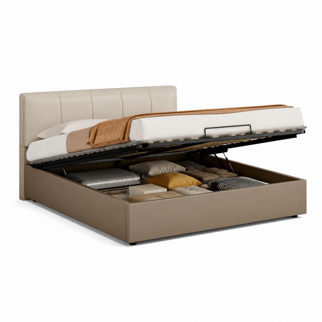 Letto contenitore matrimoniale rettangolare tortora e avorio in poliuretano 160 x 200 cm