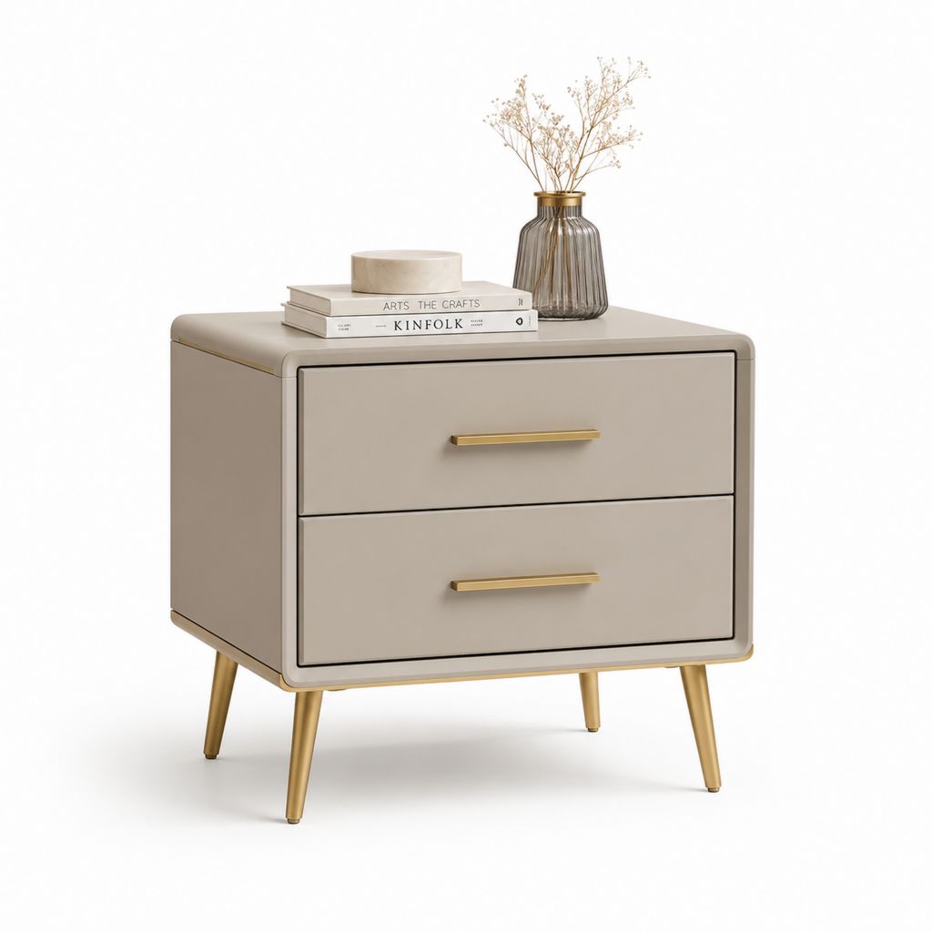 Comodino a 2 cassetti beige in pannelli MDF 60 x 40 x 55 cm