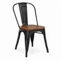 Sedia da pranzo nera in acciaio con seduta in legno massello 45 x 52 x 85 cm