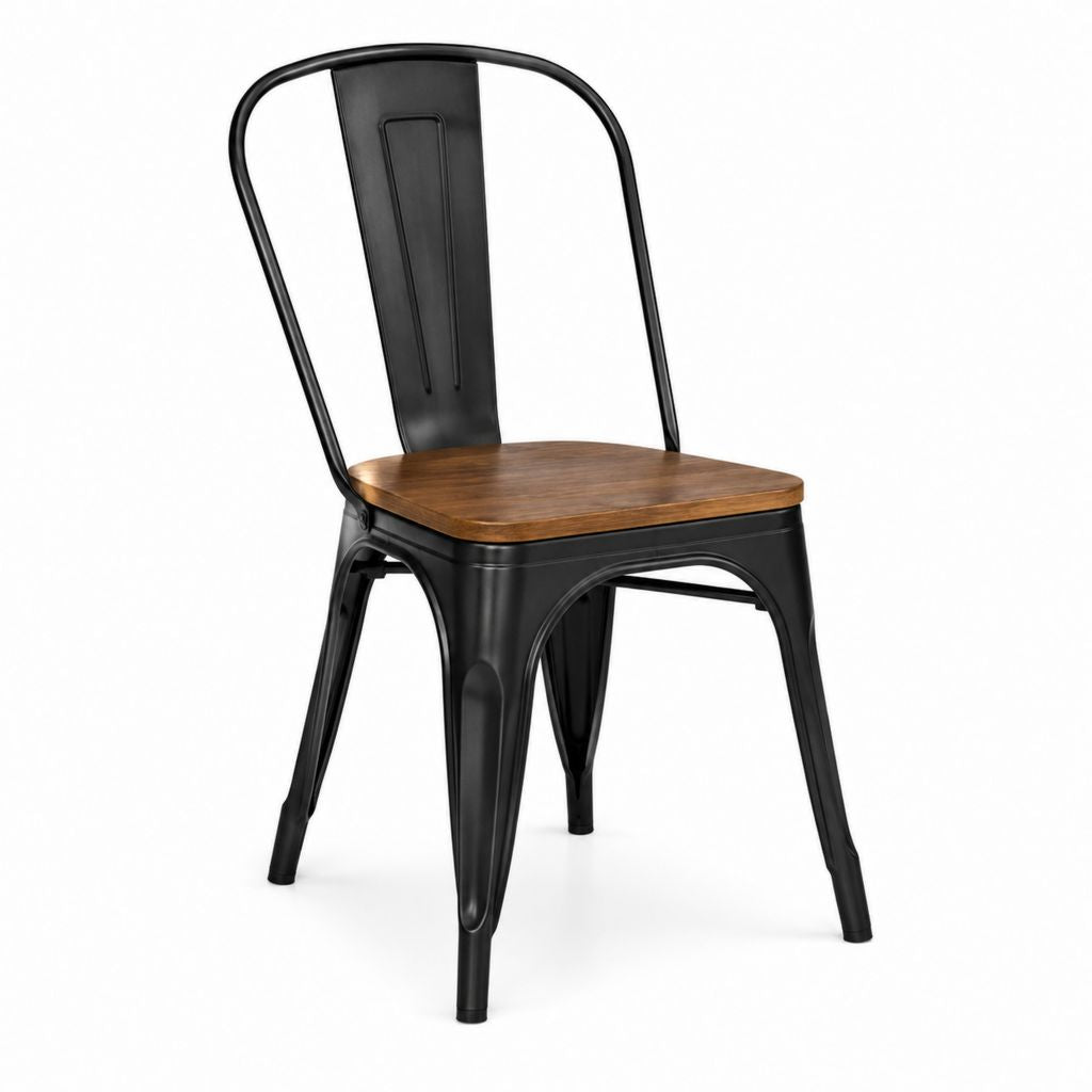 Sedia da pranzo nera in acciaio con seduta in legno massello 45 x 52 x 85 cm