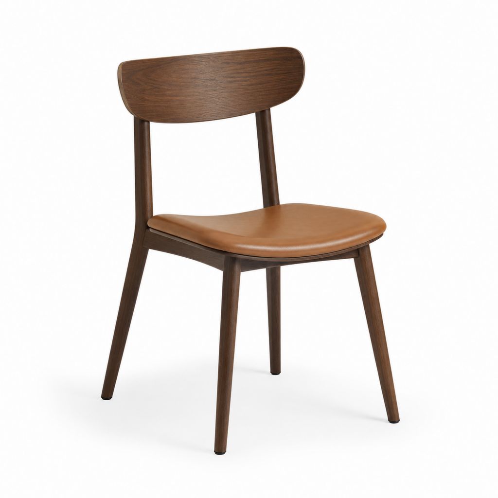 Sedia da pranzo marrone noce e cognac in legno massello e similpelle PU 48 x 55 x 78 cm