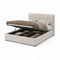 Letto contenitore matrimoniale beige in poliestere con testiera imbottita 160 x 200 cm