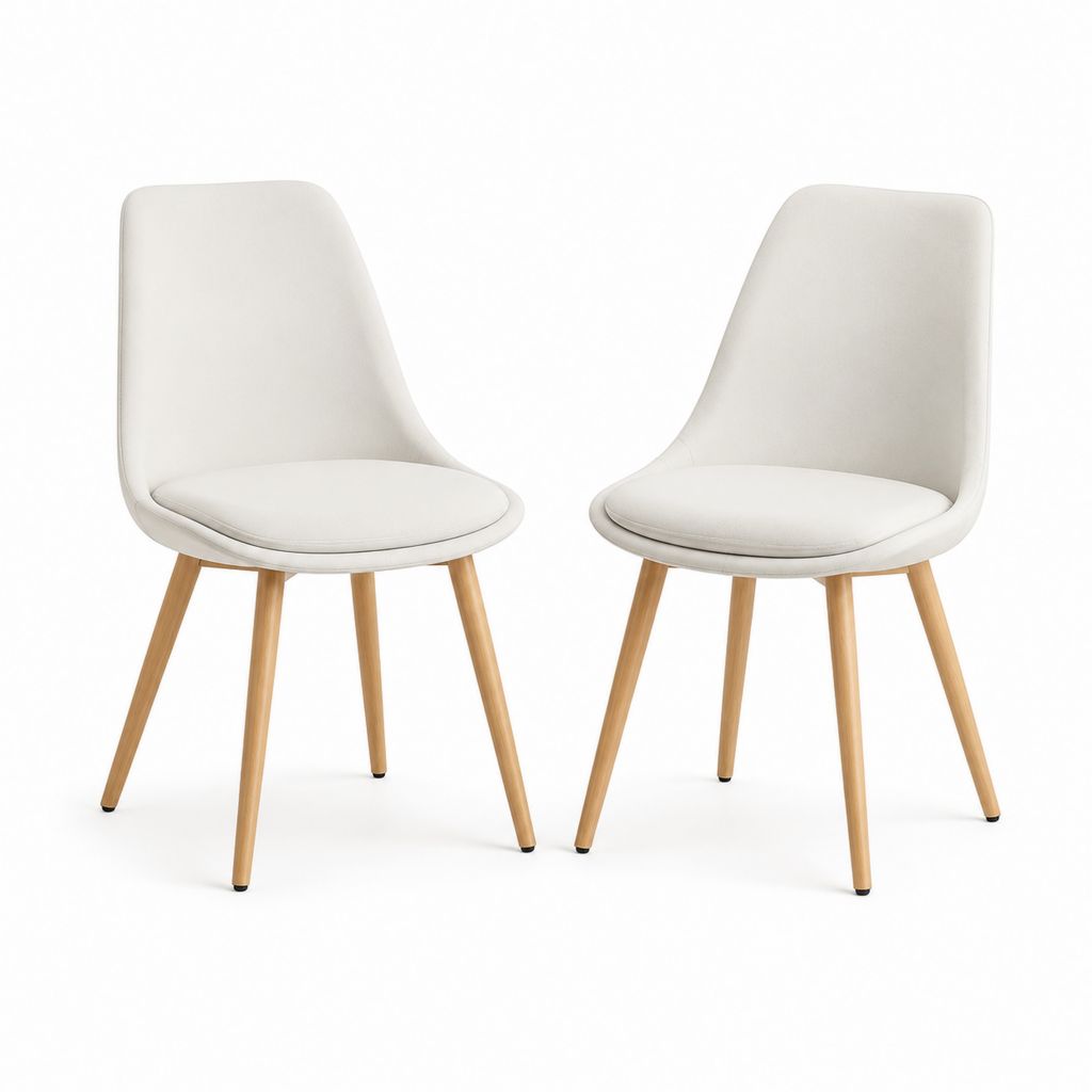 Set 2 sedie da pranzo beige in PU con gambe in faggio massello 43 x 54 x 86 cm