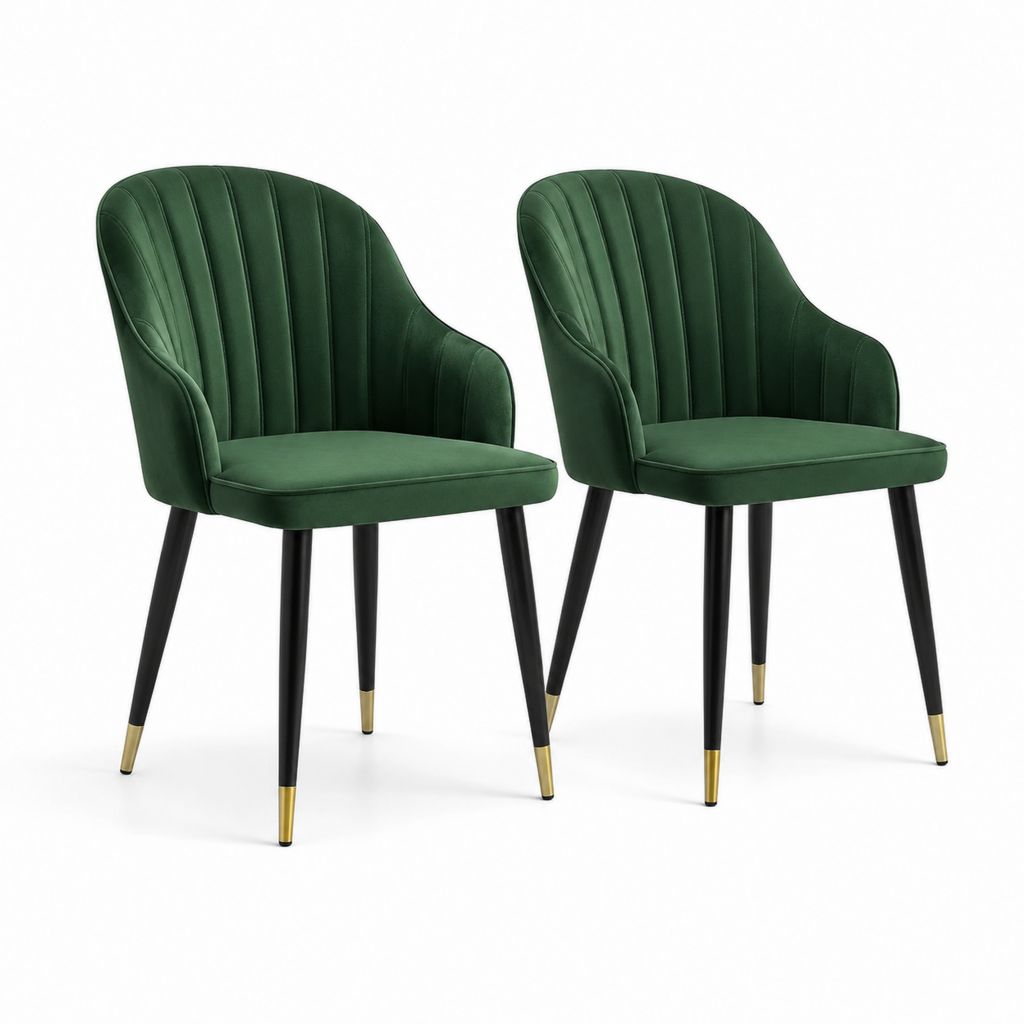 Set di 2 sedie da pranzo verdi in velluto di poliestere con braccioli 56 x 60 x 82 cm