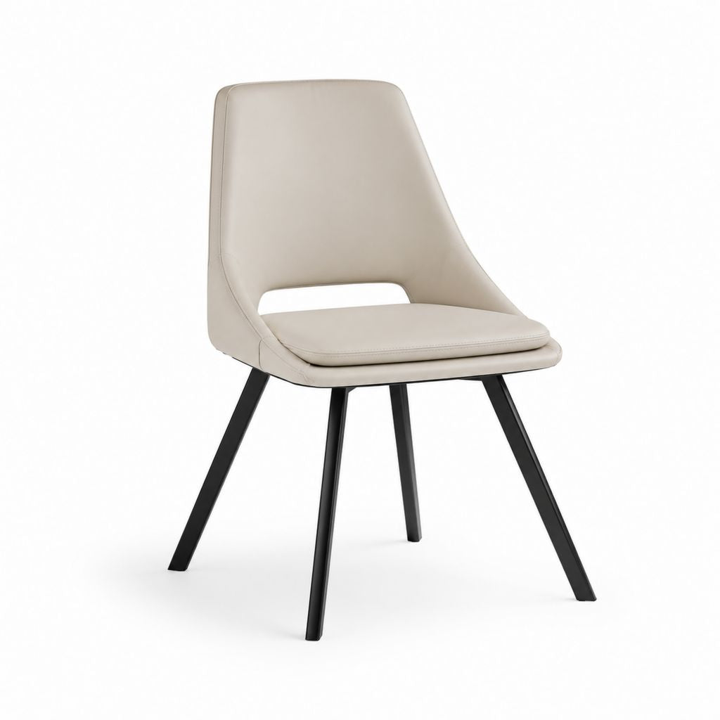 Sedia da pranzo beige in pelle PU con gambe in acciaio nero 50 x 60 x 85 cm