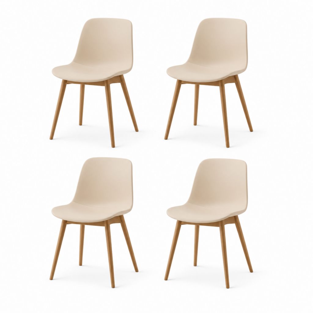 Set di 4 sedie da pranzo beige in polipropilene e legno massello di faggio 46 x 52 x 82 cm
