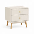 Comodino a 2 cassetti beige in MDF laccato con gambe in legno massello 60 x 40 x 60 cm
