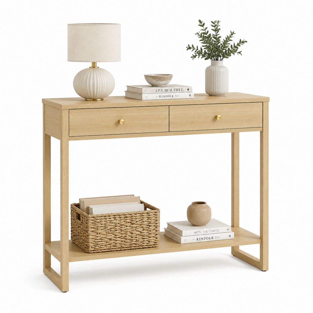 Consolle da ingresso con 2 cassetti rovere chiaro MDF impiallacciato 100 x 35 x 80 cm