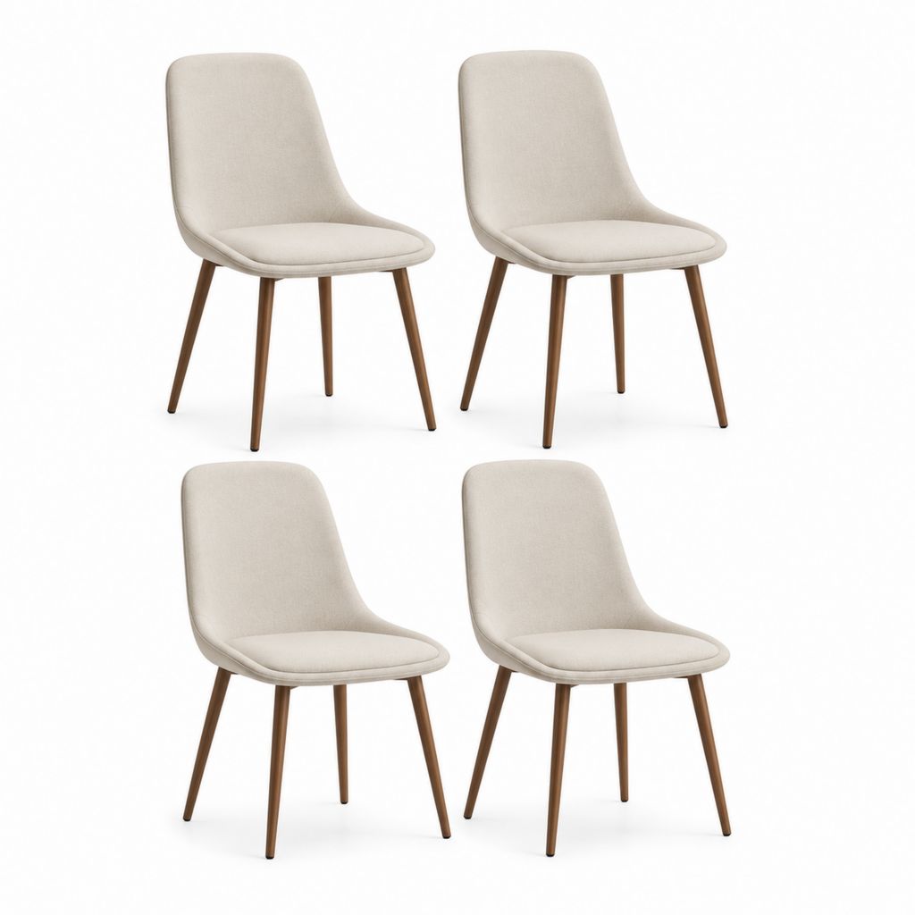 Set di 4 sedie da pranzo beige in poliestere con gambe in legno massello 48 x 55 x 82 cm