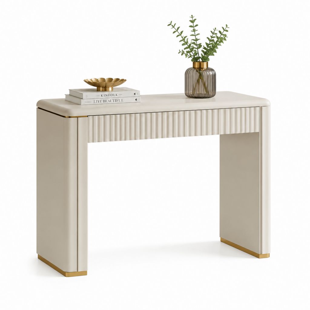 Consolle ingresso rettangolare con cassetto bianco avorio e oro in MDF 100 x 40 x 78 cm