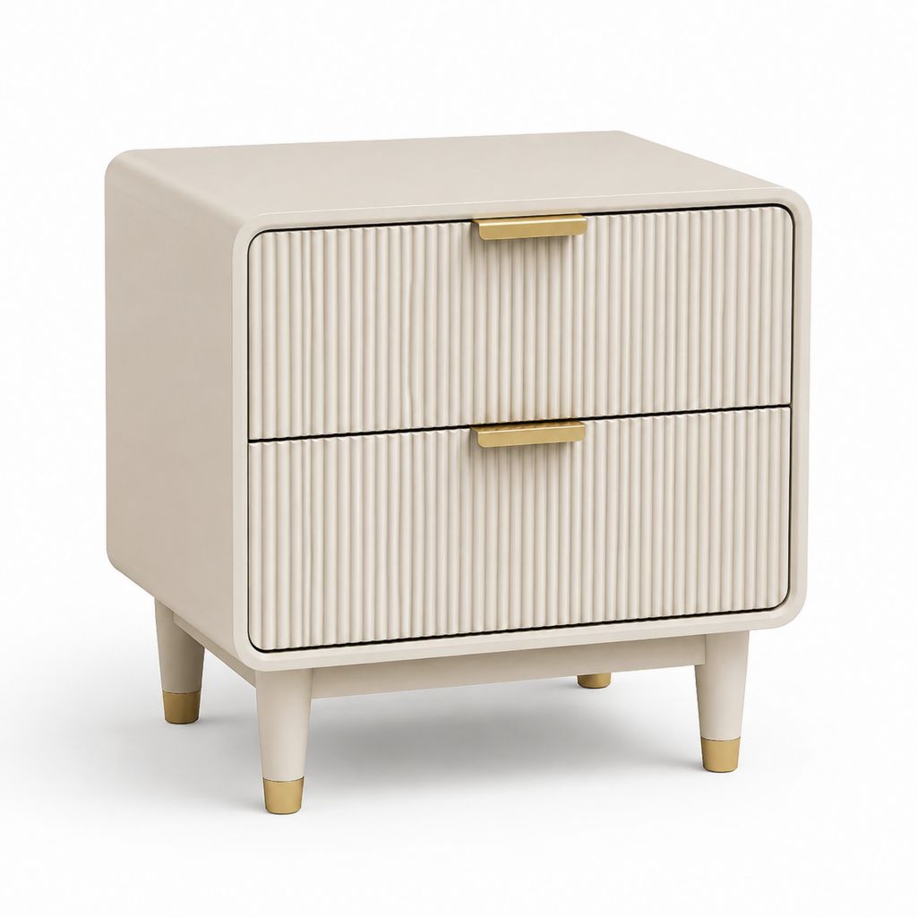Comodino 2 cassetti avorio in MDF rettangolare 45 x 40 x 55 cm