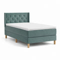 Letto a molle singolo verde petrolio in velluto di poliestere con testiera capitonné e materasso 90 x 200 cm