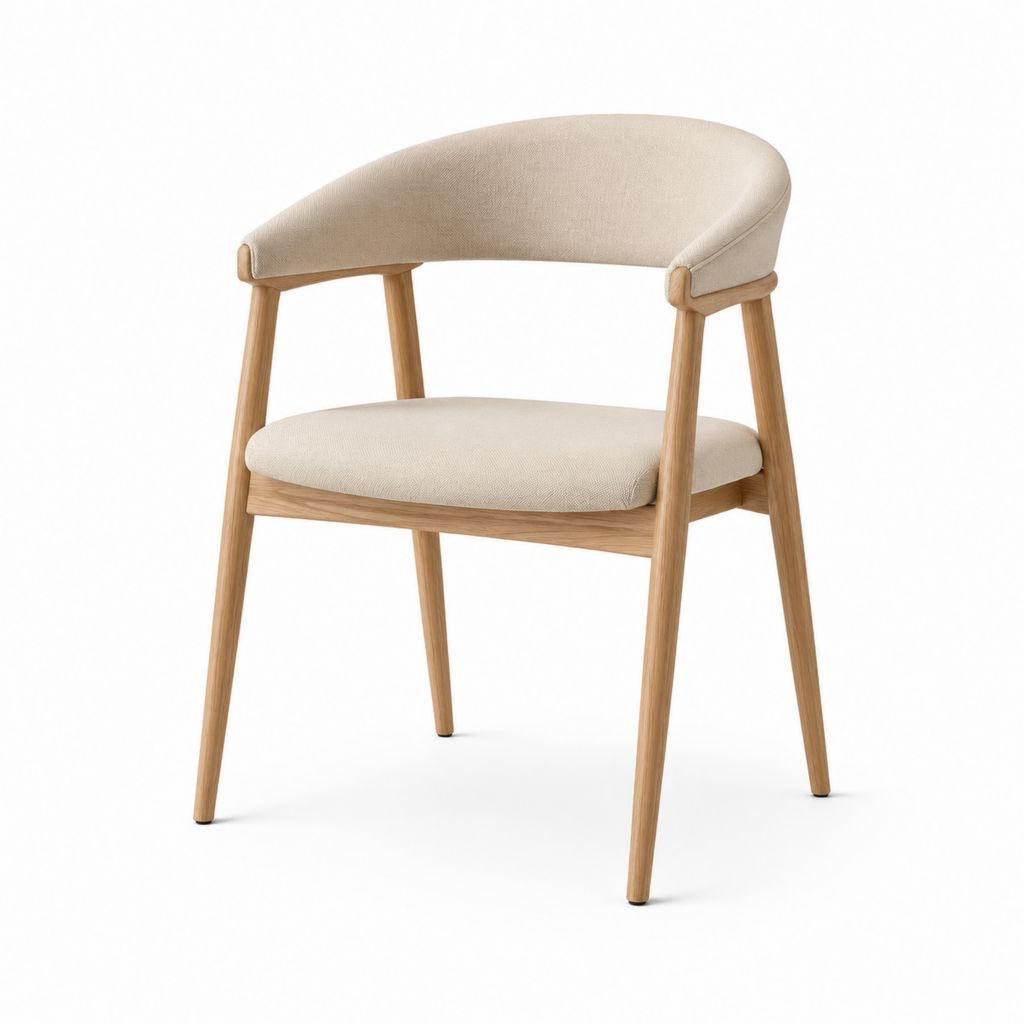Sedia da pranzo con braccioli beige in rovere massello e poliestere 56 x 56 x 78 cm